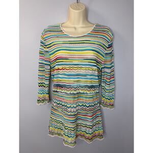 MISSONI Multicolor Knit Crochet Blouse Top Women's 10 Made in Italy